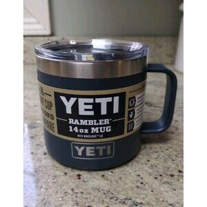 YETI Rambler 14oz Stainless Steel Insulated Mug Welded Handle Navy New Campfire